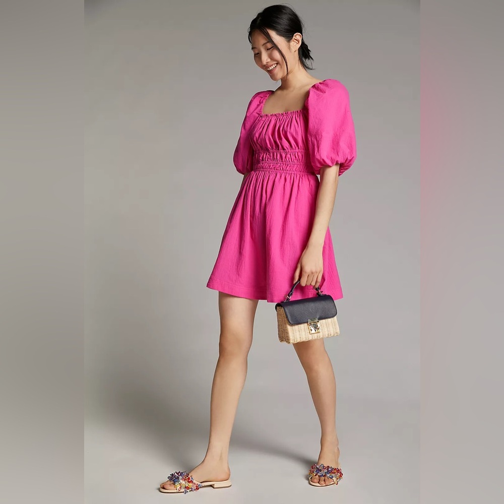 Anthropologie Maeve Puff Sleeve Mini Dress Pink Size Small